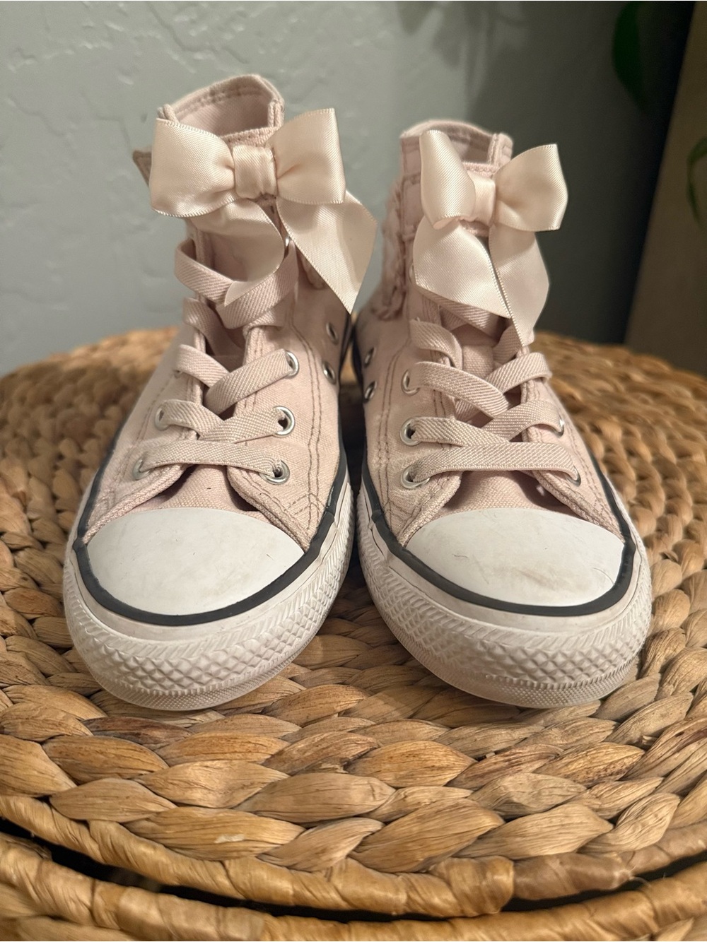 Converse Kids Blush Pink High-Top Sneakers with Satin Bows